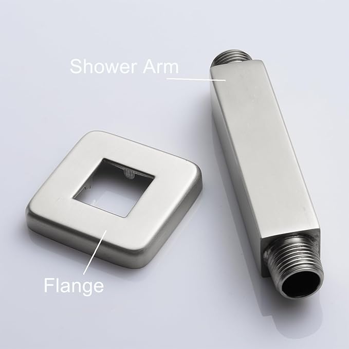 Brushed Nickel Short Shower Arm with Flange, 4 inch Ceiling Mounted Shower Head Extension Pipe Arm for Fixed Shower Head and High Pressure Rain