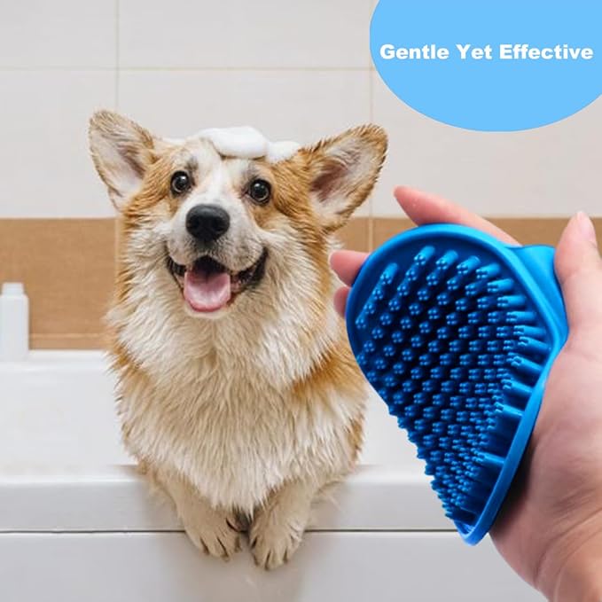 4PCS Dog Washing Glove and Dog Bath Brush, Dog Shampoo Brush Scrubber for Bath, Massage and Grooming, Pet Shower Supplies for Short & Long Hair Dogs and Cats