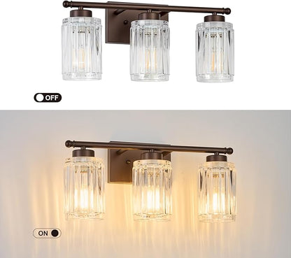 3 Light Bathroom Light Fixtures Modern ORB 18 Inch Vanity Lights for Bathroom Lighting Fixtures Over Mirror with Thickened Glass Shade for Cabinet Mirror Bedroom Hallway
