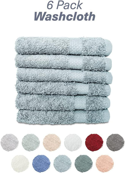 Hencely Premium 6-Pack Washcloths 12x12 Inches Soft Turkish Cotton High Absorbent and Quick Dry Dishtowel for Kitchen and Bath (Wash Cloth 6 Pack, Water Green)