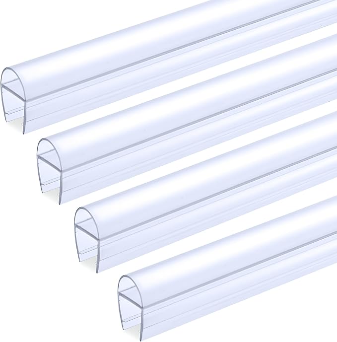 1/2" (12mm) Frameless Shower Door Seal – U-Type 22.5" (57.2cm) Ultra-Clear Bottom & Side Drip Rail Sweep Strips, 4 Pieces for Leak Protection, Water Control & Easy DIY Installation
