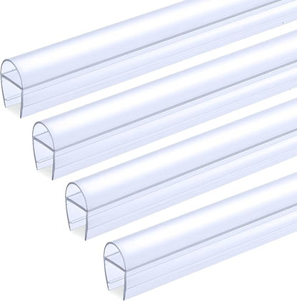 1/4" (6mm) Frameless Shower Door Seal – U-Type 22.5" (57.2cm) Ultra-Clear Bottom & Side Drip Rail Sweep Strips, 4 Pieces for Leak Protection, Water Control & Easy DIY Installation