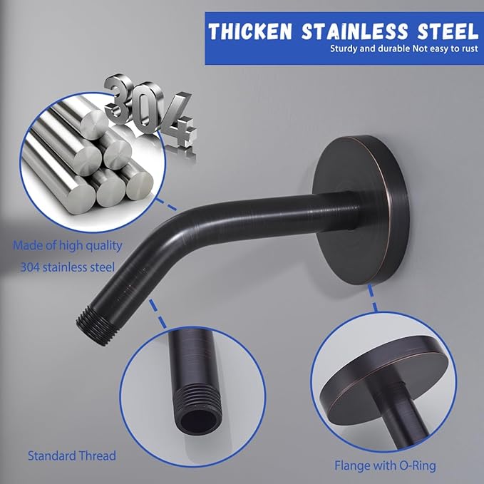 Wall Mounted Shower Arm Extension Head Holder Stainless Stee for Elbow Bathroom Accessories Pipe Bath Tube Oil Rubbed Bronze,SW-RD91018-6-ORB.