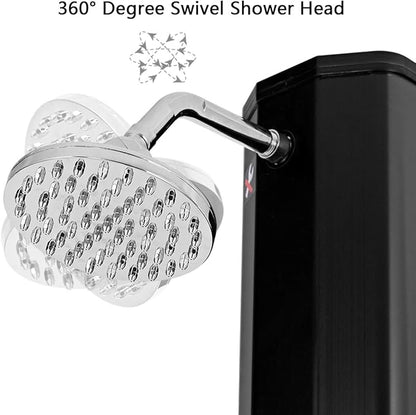 Giantex 7.2Ft 9.3 Gallon 2-Section Solar Heated Shower W/Shower Head Outdoor Backyard Poolside Beach Pool Spa for Easy Installation, Black