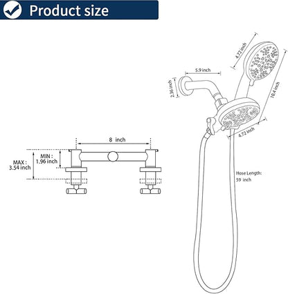 2 Handle Shower Faucet Shower System Complete 2 in 1 Shower Combo Set with Handheld Showerhead Shower Trim Kit Wall Mounted Shower Fixtures Brushed Gold