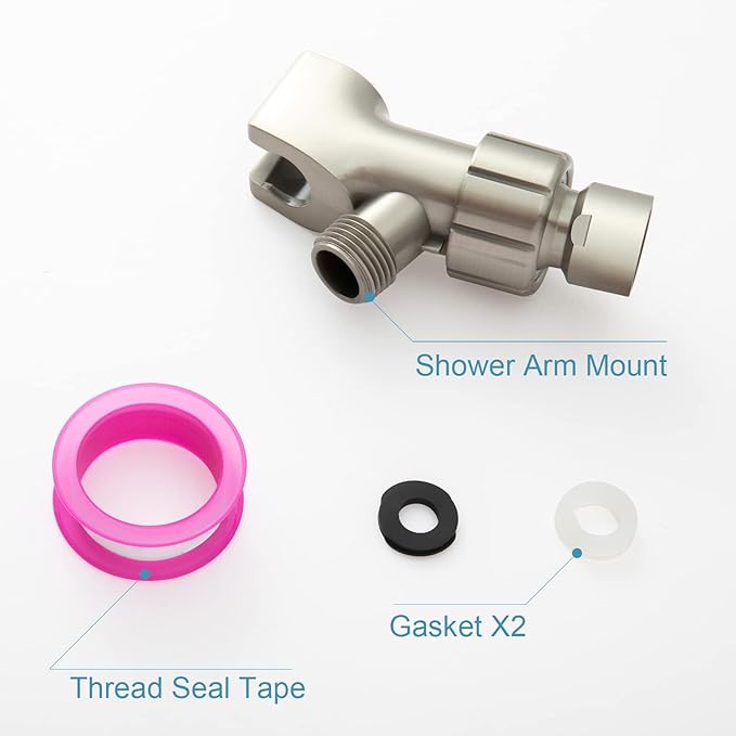 OFFO Shower Head Holder with Solid Metal Ball for Handheld Shower Head, Brushed Nickel Adjustable Shower Arm Mount for Connecting Shower Arm and Shower Hose, 1/2 in IPS Female Inlet and Male Outlet