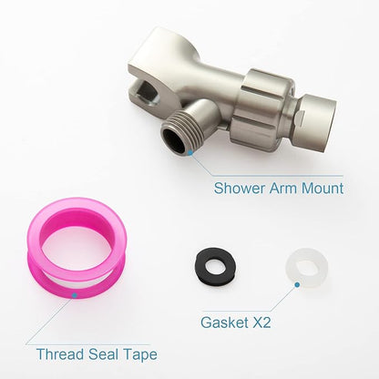OFFO Shower Head Holder with Solid Metal Ball for Handheld Shower Head, Brushed Nickel Adjustable Shower Arm Mount for Connecting Shower Arm and Shower Hose, 1/2 in IPS Female Inlet and Male Outlet