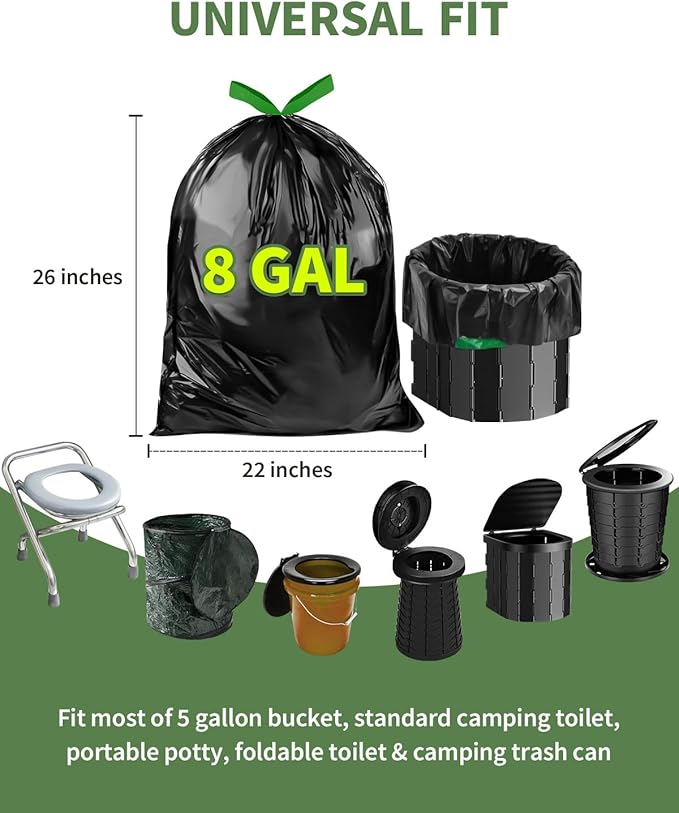Camping Toilet Bags Poo Gel Set, 25 Count Portable Toilet Bags with 15 Count Camping Toilet Gel, 8 Gallon Composting Toilet for Portable Outdoor Hiking