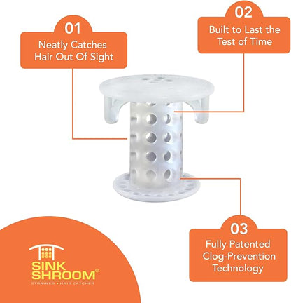 SinkShroom SSCLE988 The Revolutionary Sink Drain Protector Hair Catcher/Strainer/Snare, Clear
