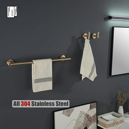 JQK Champagne Bronze Towel Bar, 19 Inch 304 Stainless Steel Thicken 0.8mm Towel Rack Bathroom, Towel Holder Wall Mount, Useable Length 16 Inch, TB110L16-CB