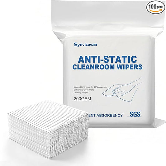 Anti-Static Microfiber Wipes 9"x9"(100 Pcs,Class 100, 200GSM) Lint Free Cloths Reusable Special ESD protection design is suitable for protecting sensitive electronic components and tools