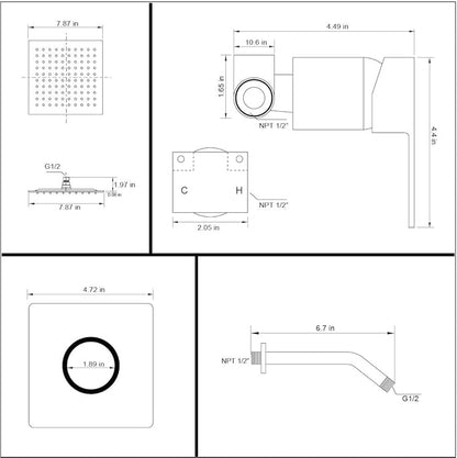 POP SANITARYWARE Single Function Shower Trim Kit with Rough-in Valve, Bathroom Rain Shower Set Bath Rainfall Shower Faucet System with Square Stainless Steel Metal Showerhead, Polished Chrome