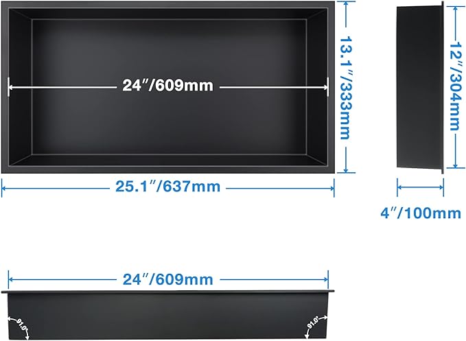 Neodrain Shower Niche, Shower Niche Bathroom Shelf, (Outside Size 25.1"x13.1") (Inner Size 24" X 12" X 4"), NO Tile Needed Recessed Niche Shower for Storage, Matte Black
