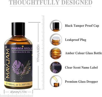 MAYJAM 100ML/3.38FL.OZ Parma Violet Fragrance Oils with Glass Dropper, Essential Oils for Diffusers for Home, Long Lasting Scented Oils for Diffusers Soap Candle Making
