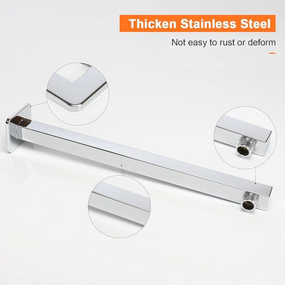 HarJue Shower Arm, Rain Shower Head Extension Extender, With Flange and Teflon Tape, Made of Thicken Stainless Steel for Bathroom Rainfall Shower (16 Inch, Chrome)