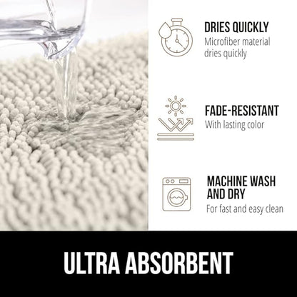 GORILLA GRIP Bath Rug Mat 44x26, Soft Absorbent Chenille, Quick Dry Microfiber Mats, Rubber Backing Washable Shower Floor Rugs, Bathmat Runner, US Designed Bathroom Home Decor Accessories Ivory Cream