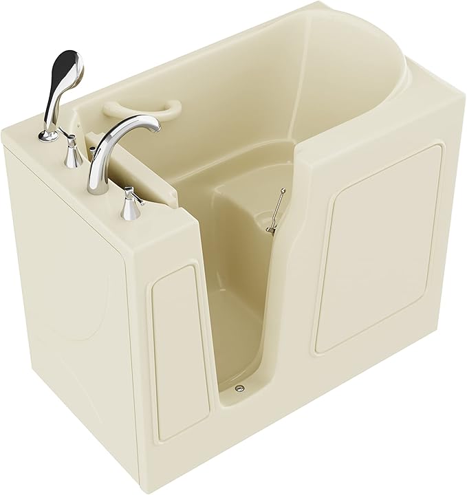 ANZZI Walk In Tub 46'' x 26" in Beige with Quick Fill Tub Filler Faucet & Handheld Shower Sprayer, Left Drain, ADA Compliant, Therapeutic, Wide Door, No Electrical Wiring - AMZ2646LBS