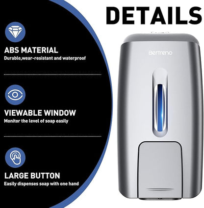 Commercial Soap Dispenser Wall Mount Manual Pump Hand Soap Dispenser 800ml Gel Liquid Hand Sanitizer Dispenser Self Adhesive for Home Bathroom (Silver)