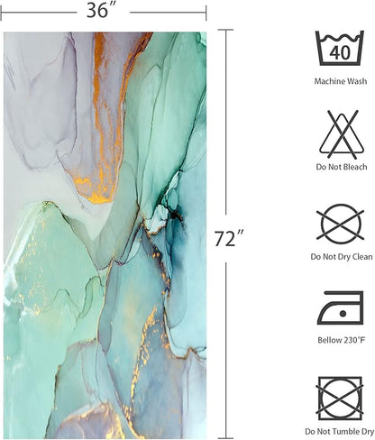 Gibelle Small Stall 36 x 72, Narrow Half Abstract Marble, Blue Green Purple Jade Texture Gold Stripes Ombre Ink Art Decor Waterproof Fabric Curtains for Bathroom
