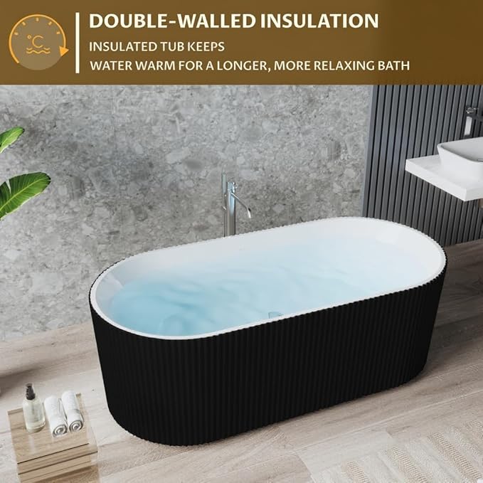 67" Freestanding Bathtub, Deep Soaking Tub with Non-Slip Base, CUPC Certified Stand Alone Tub, Modern Bathroom Soaker Tub with Chrome Drain, Easy Install, White