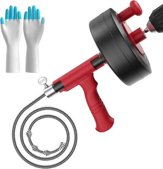 Drain Snake, 25ft Flexible Steel Drain Auger With Drill Adapter, Plumbing Unblocking Hand Auger, Manual Or Powered for Shower & Bathtub Clogs-No auto retract or feed