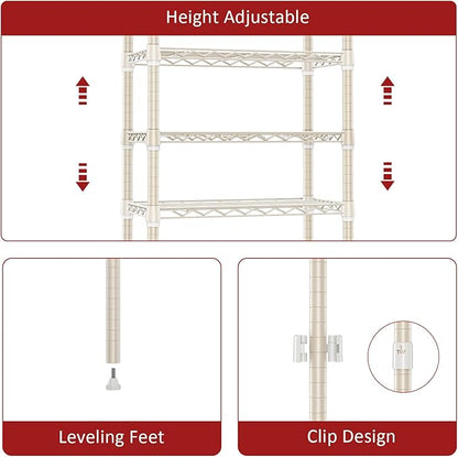 IZEUK 4 Tier Steel Storage Shelves, Heavy Duty Metal Shelf Wire Shelving Rack for Pantry, Kitchen, Living Room, or Bathroom Organization (11.8" D x 23.6" W x 47.5" H, 1000LBS, Light Tan)