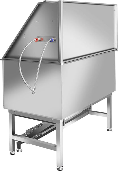 Stainless Steel Dog Cat Pet Grooming Bath Tub (w/Faucet, Sprayer, Shampoo Rack)