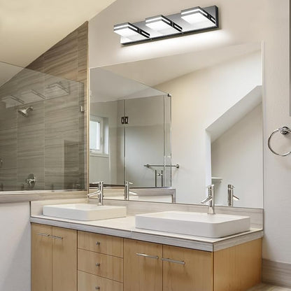 SineRise LED Modern Bathroom Vanity Light Fixtures (3-Light, 24-Inch, Dimmable), Chrome Modern Acrylic Bathroom Wall Lighting Fixtures Over Mirror (Cool White 6000K)