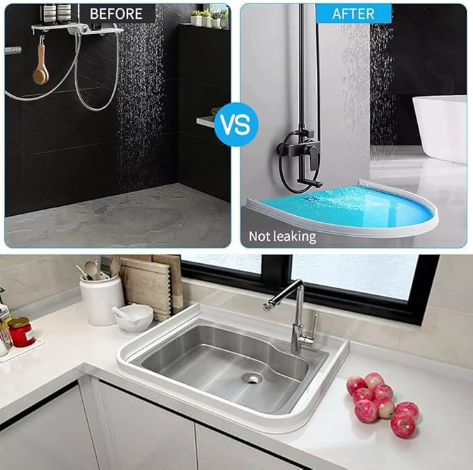 Flexible Rubber Shower Water Stopper Strip, 2m Length Bathroom Floor Dam Barrier with Strong for Wet and Dry Separation, Fits Shower Trays, Bathtub Edges, Kitchen Sinks and Toilet Areas