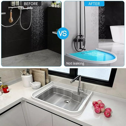 Flexible Rubber Shower Water Stopper Strip, 2m Length Bathroom Floor Dam Barrier with Strong for Wet and Dry Separation, Fits Shower Trays, Bathtub Edges, Kitchen Sinks and Toilet Areas