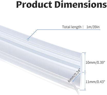 Shower Door Side Seal Strip,39 Inch H-Type Frameless Shower Door Seal, H-Type Shower Door Sweep for 1/4"(6mm) Thick Glass