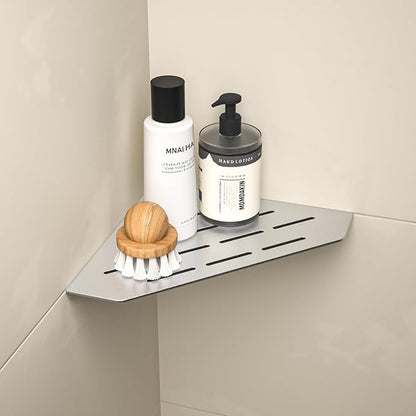 Corner Shower Shelf, 304 Stainless Steel Pentagonal Heavy Duty Floating Corner Sheves Slot Design Recessed Bathroom Shelf for Tiled Wall 2 Pack(Brushed, 8"-2 Pack)