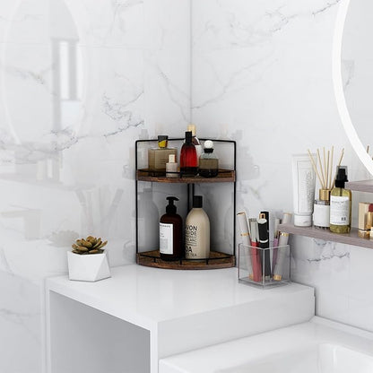 Dorhors 2-Tier Bathroom Counter Organizer,Vanity Counter Corner Shelf, Skincare, Wood Countertop Bathroom Storage and Organization for Kitchen