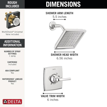 Delta Geist 14 Series Shower Faucet Set, Chrome Shower Head and Handle Set, Valve Trim Kit, Chrome 142864 (Valve Included)