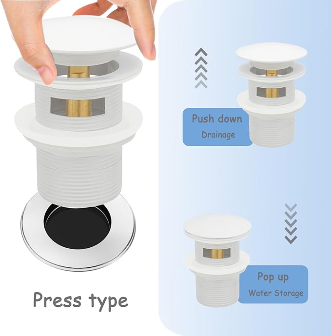 Tub Stopper Bathtub Drain, Brass Pop-up Freestanding Bathtub Drain Stopper, Fits Most Freestanding Tub Rough- in Kits (White)