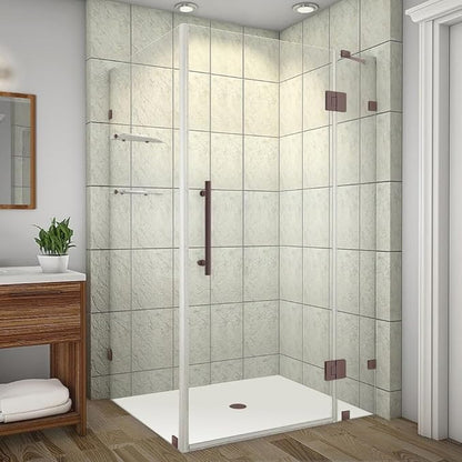 Avalux GS 40 in. W x 36 in. D x 72 in. H Rectangular Pivot Frameless Corner Shower Enclosure in Bronze with Clear Glass