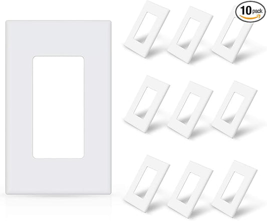 ELEGRP 1-Gang Screwless Decorator Wall Plates, Standard Size Unbreakable Thermoplastic Faceplate Cover for Decorator Receptacle Outlet Switch, UL Listed (10 Pack, Glossy White)