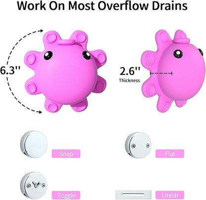 Silicone Bathtub Overflow Drain Cover with Suction Cup - Adds Inches of Water for Deeper Bath, Deep Pink