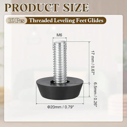 PATIKIL 10 Pcs M6 x 17mm Thread Adjustable Furniture Levelers, Furniture Feet Levelers Screw on Steel Screw in Threaded Leveling Feet Glides for Table Chair Cabinet Patio Legs