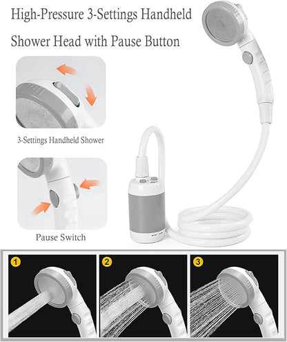 Iron Hammer Portable Shower Electric Shower Camping Shower Built-in 5000mAh Large Capacity Rechargeable Battery-Powered Shower for Indoor or Outdoor Showering Car Washing Pet Bathing