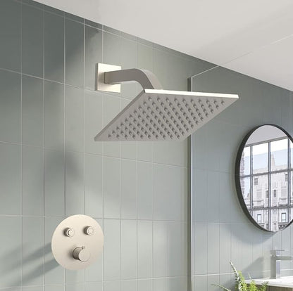 Aquaiaw Square Shower Arm and Anti-Scratch O-Ring Flange, 6 inch, Solid Brass, Both Soldered 1/2 NPT Tapered Threads, Shower Head Arm, Wall Mount Shower Extension Arm (PVD Brushed Nickel)