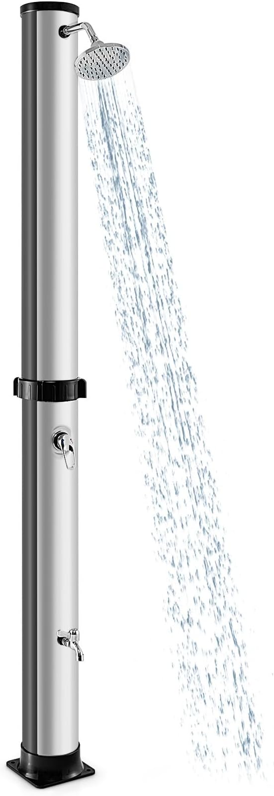 LDAILY Outdoor Shower, 10 Gallon Solar Heated Pool Shower with 360° Rotating Shower Head & Foot Tap, 7.2FT Freestanding Outside Shower Kits for Backyard, Beach, Garden (Black+Silver)