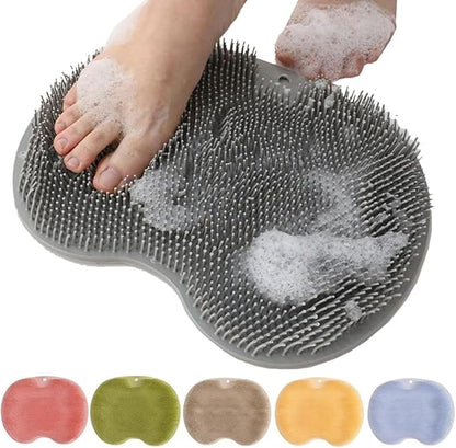 2026 New Silicone Shower Foot Scrubber Mat, Foot Back Cleaning Pad Back Washer Exfoliating Bath Wash Pad, Shower Foot Scrubber Mat with Non-Slip Suction Cups (Gray)