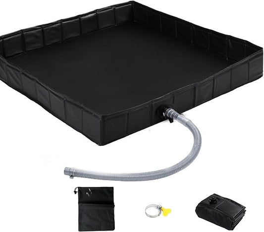Upgraded Portable Shower Pan, 41" x 41" x 5" Foldable RV Shower Pan with Drain Hose & Pouch, Outdoor Shower Floor Camping Shower Base to Keep Feet Clean for Outdoor, Indoor, Camping, Beach