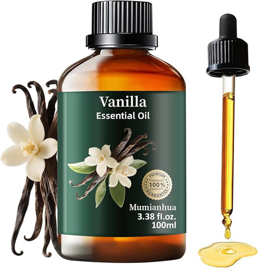 Vanilla Essential Oil Pure, Mumianhua Natural Vanilla Bean Oil for Diffuser, Aromatherapy, Skin, Perfume,Candle, Soap Making,DIY 3.38 Fl Oz
