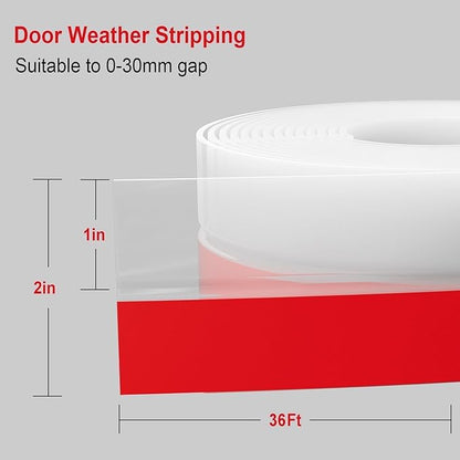 Shower Door Seal Strip, 36ft Silicone Door Frame Sealing Strip for Glass Doors, Bottom & Side Door Gap Filler, 2 Inch Wide Shower Glass Door Seal