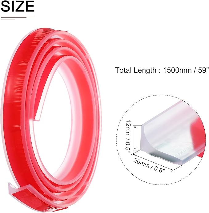 59"x0.8"x0.5" (LxWxH) Collapsible Shower Barrier Stopper - 1 Pack - Good for Bathroom Kitchen - L Shape Water Splash Guard Blocker - Clear