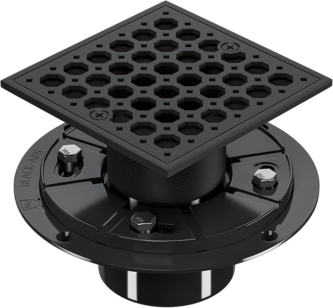 Uni-Green 4 Inch Shower Floor Drain with Flange, Square Shower Drain kit with Hair Strainer, Removable Octagon Strainer Cover, SUS 304 Stainless Steel & CUPC Certified - Matte Black
