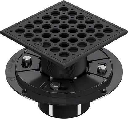 Uni-Green 4 Inch Shower Floor Drain with Flange, Square Shower Drain kit with Hair Strainer, Removable Octagon Strainer Cover, SUS 304 Stainless Steel & CUPC Certified - Matte Black