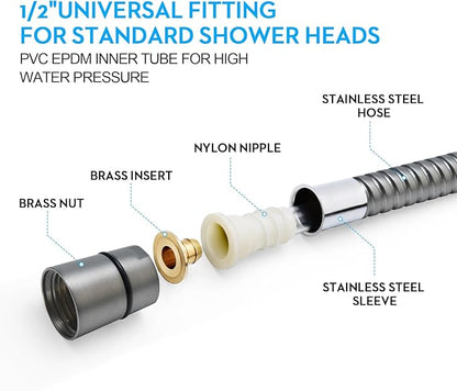 Shower Hose Extra Long 59 Inches Handheld Shower Head Hose with Brass Insert and Nut - Durable and Flexible - Gray